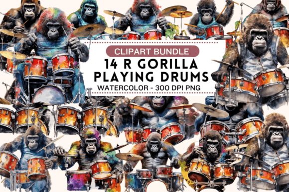 Download Watercolor Gorilla Playing Drums Clipart - Playing drums Collection